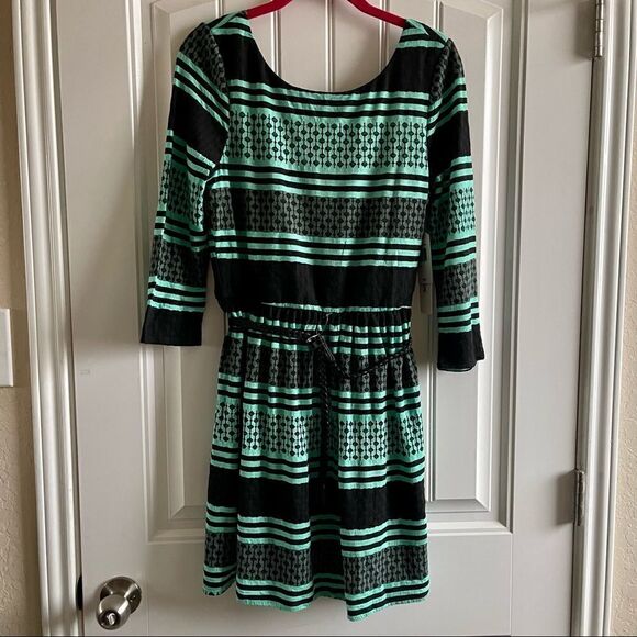 Love Reign Black/Mint Print 3/4 Sleeve Skater Midi Dress; SZ L; BNWT - Picture 1 of 10